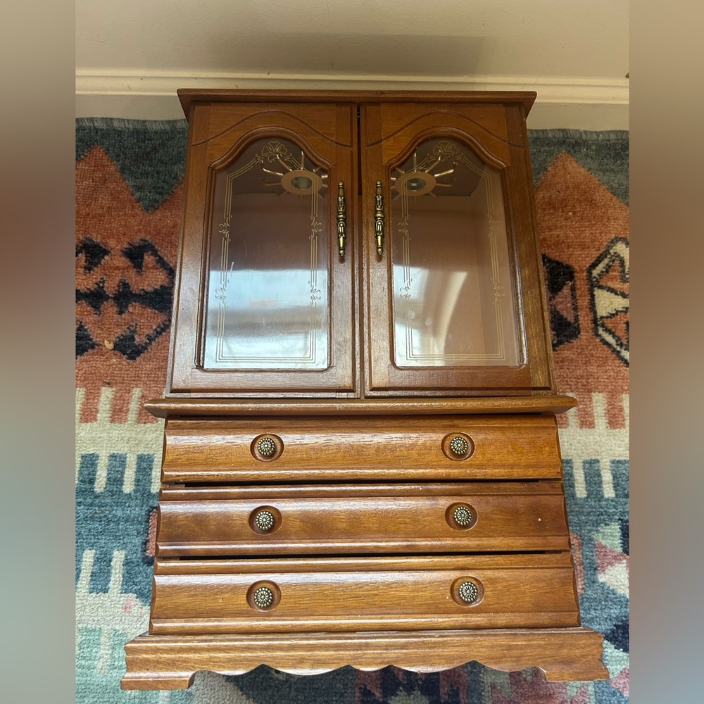 Wood Jewelry Armoire with Glass Doors - Warm Brown